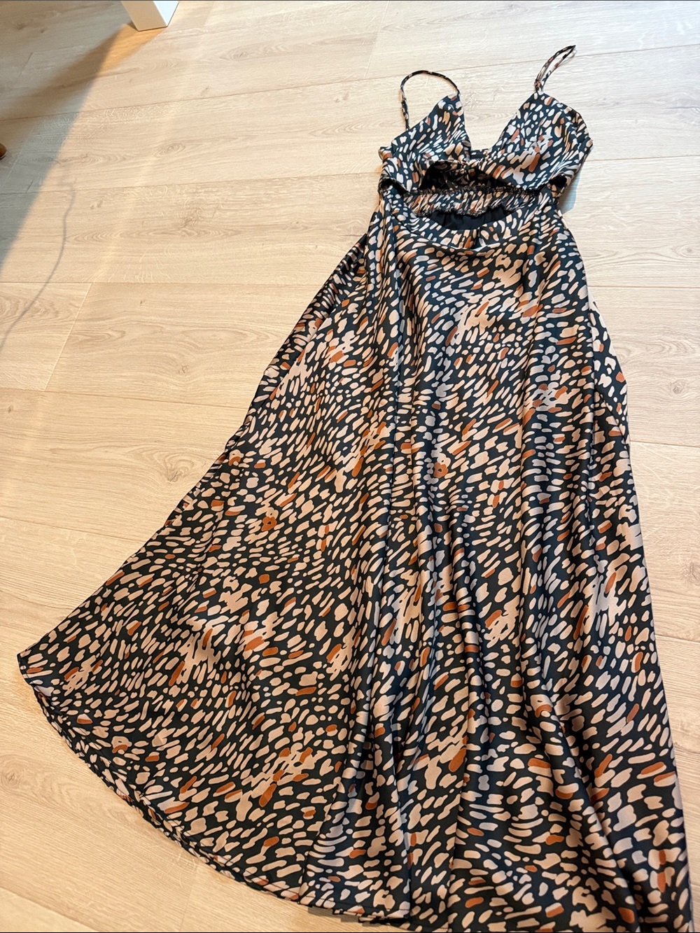 Vici Black & Tan Spotted Maxi Dress